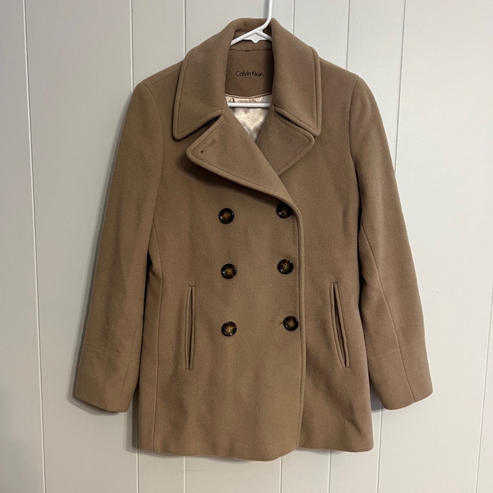 Calvin Klein Pea Coat Sz 6 tan